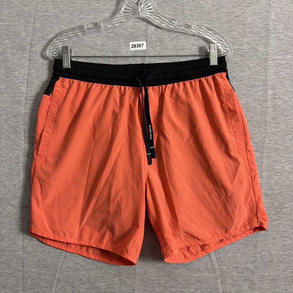 Municipal Men’s Size Medium Orange Polyester 6" Lined Activewear Shorts